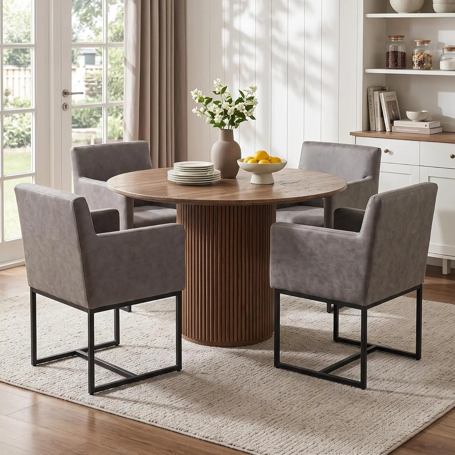 Upholstered Dining Armchair Set PU Leather Modern Accent Kitchen Side Chair Grey, Customized