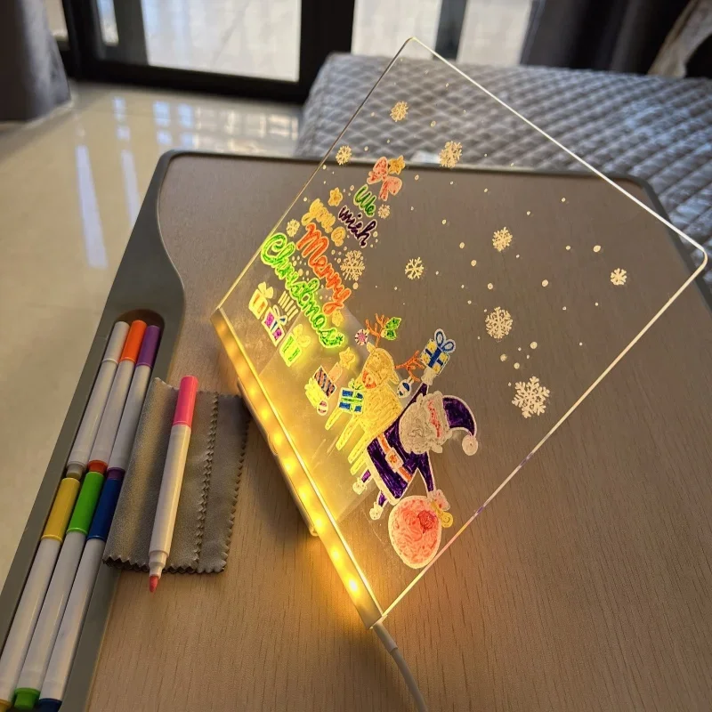 Luz LED nocturna USB, lámpara acrílica para tablero de notas y mensajes con soporte, tablero de dibujo borrable para niños, regalos para niños, lámpara de noche para dormitorio