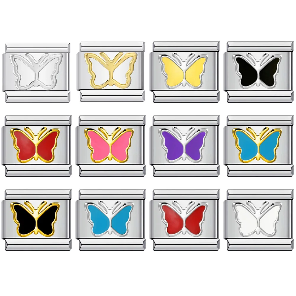 Colorful Y2k Cute Glaze Butterfly Italian Charm Fit 9mm Stainless Steel Bracelet DIY Making Fashion Jewelry For Women Men