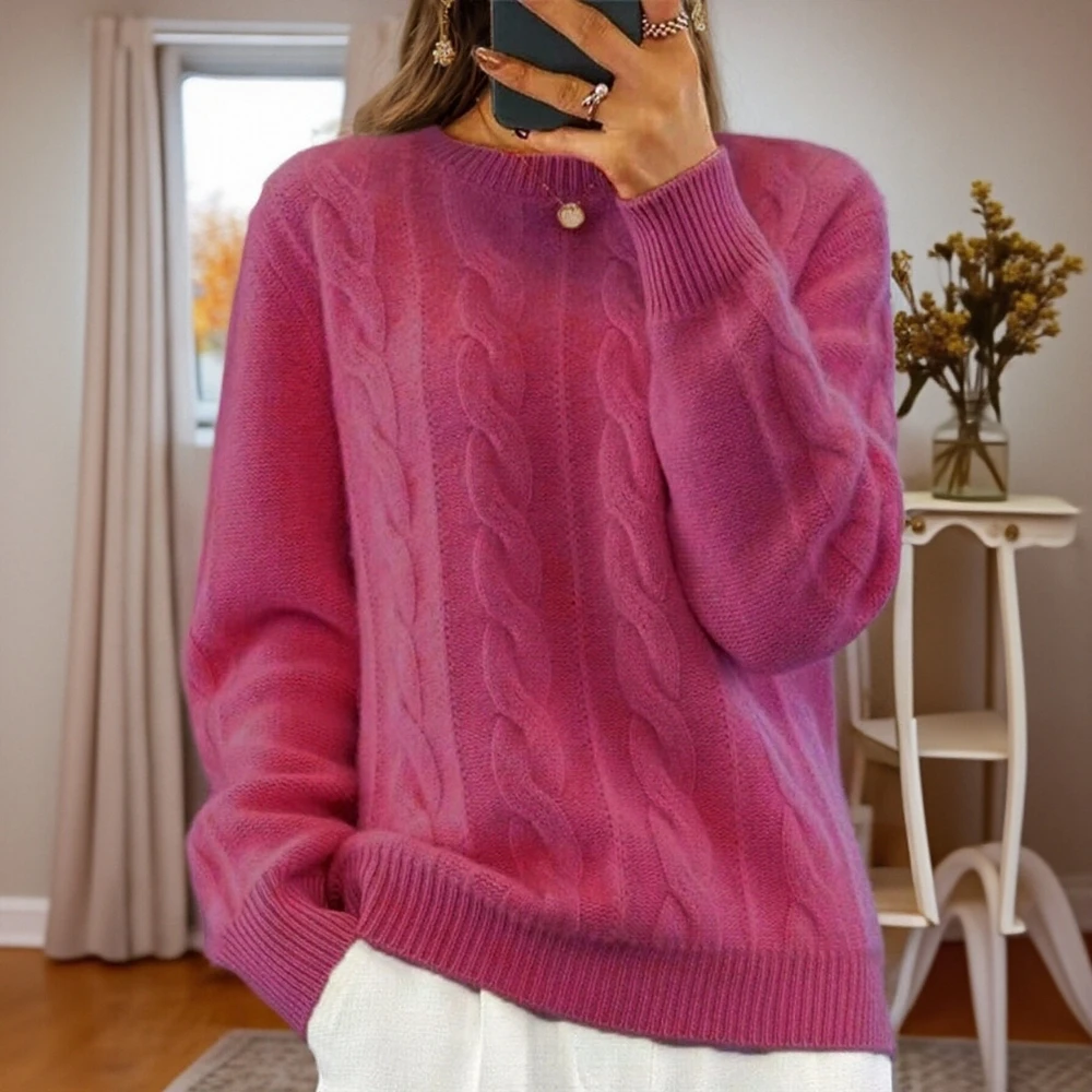 

Женские свитера с длинным рукавом и круглым вырезом, шикарные, стильные, однотонные, повседневные, модные, на каждый день, осень-зима