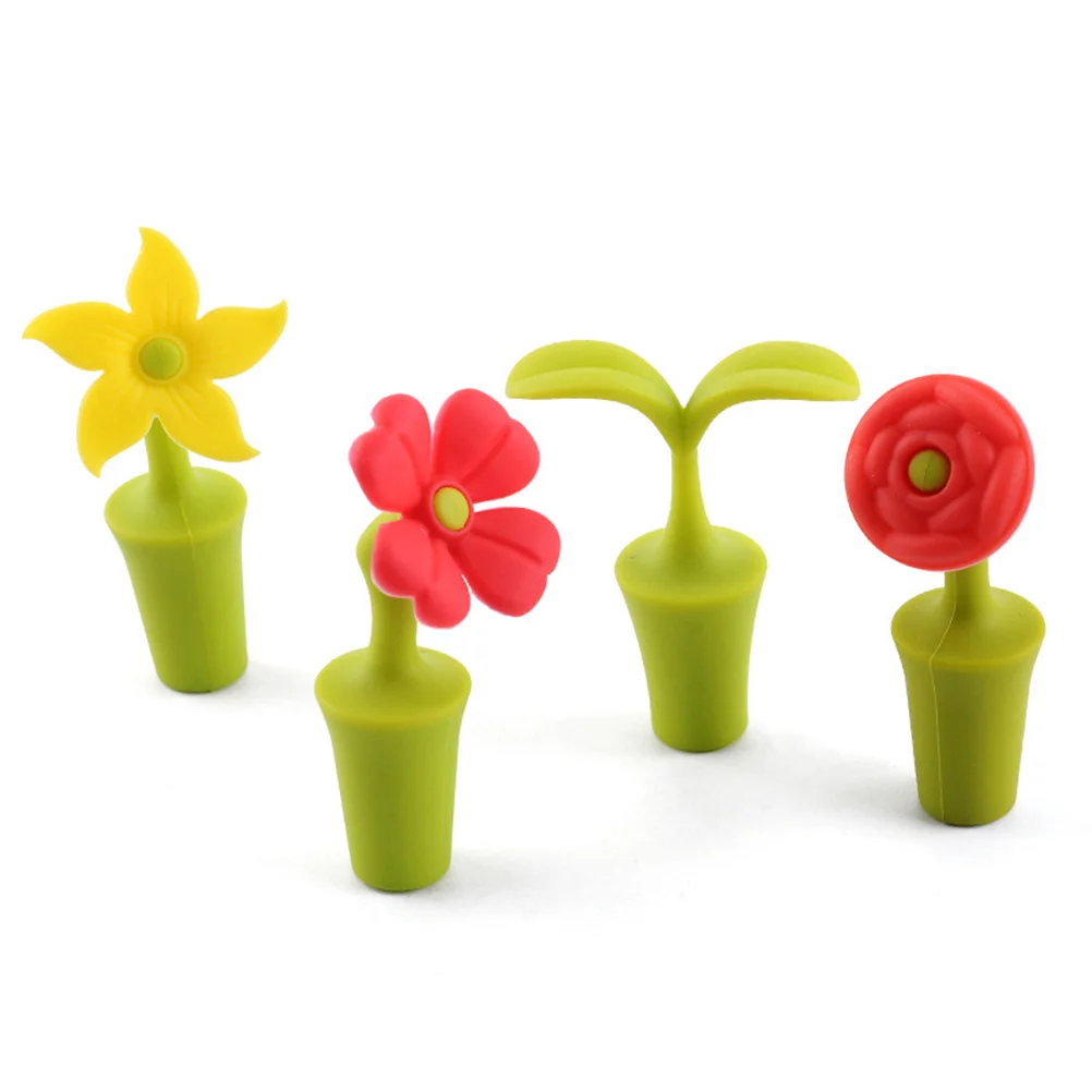 

4 шт., пробка для красного вина с цветком, многоразовая силиконовая пробка в форме листа, декоративная пробка для бутылки для вечеринки, дома, бара, кухни