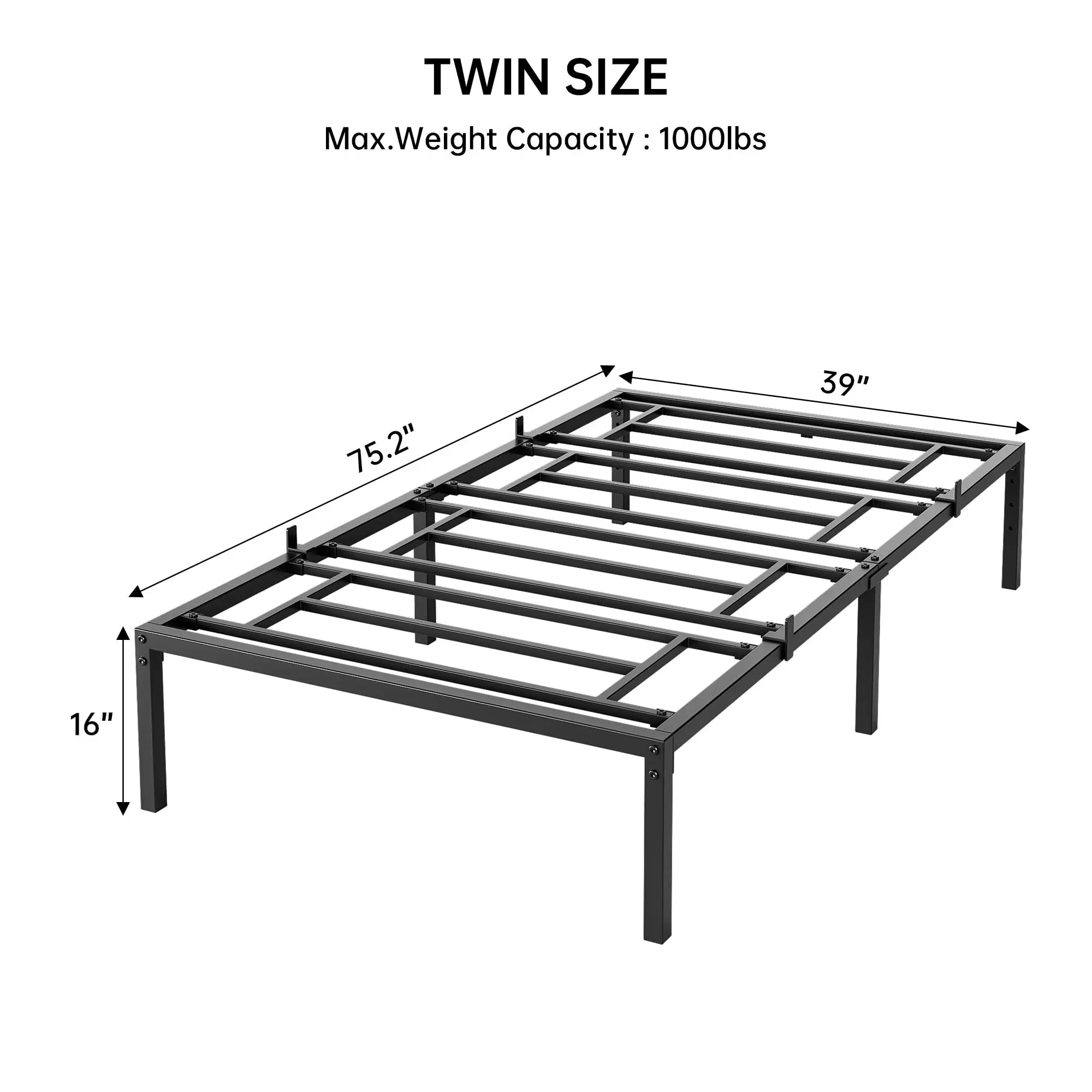 Twin/Full/Queen Size Metal Platform Bed Frame, Noise Free Anti-sliding Metal Slats, Heavy Duty Mattress Foundation with under Storage Space, 1000LBS Capacity, No Box Spring Needed