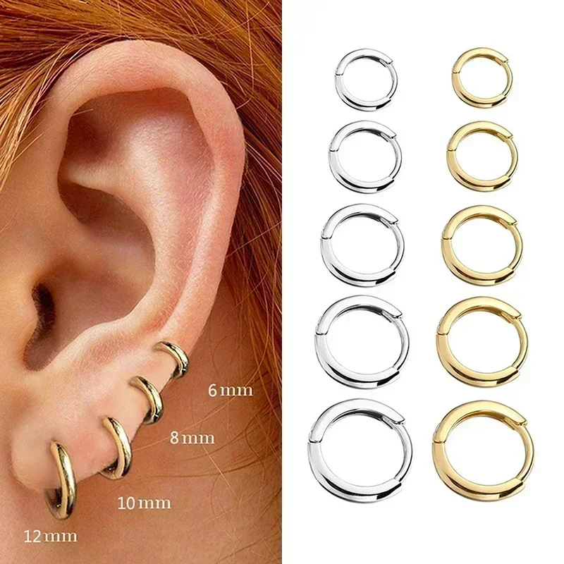 Minimal Glossy Hoop Earrings Gold Color Tiny Cartilage Earrings Piercing Accessory Trendy Female Hoops For Men 6/8/10/12/15mm