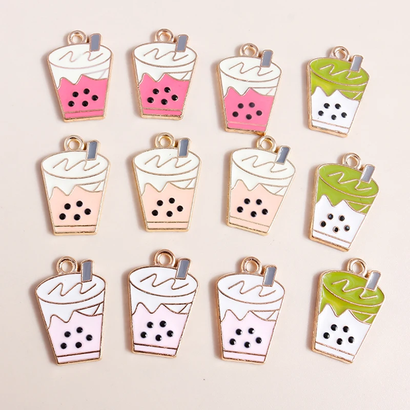 10 Stück 15 x 22 mm lustige Bubble Milk Tea Charms für DIY Schmuck Essen Getränke Anhänger von Halsketten Ohrringe Herstellung Zubehör