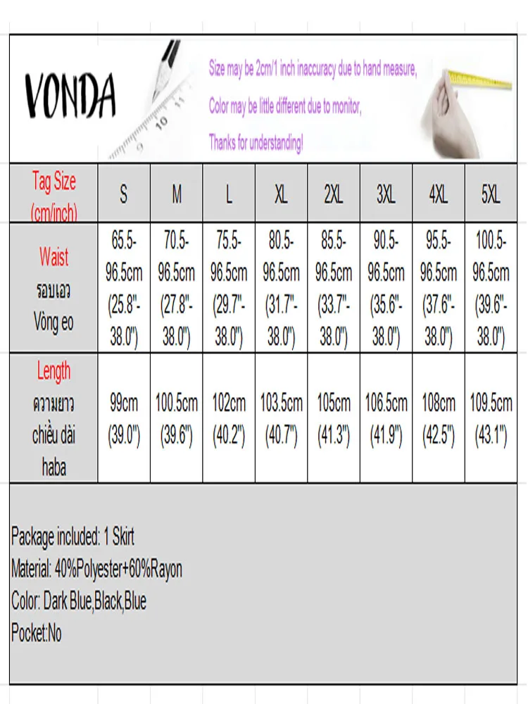 プラスサイズ 5XL VONDA エレガントなマキシスカート女性弾性ウエストジュープスファルダスサイアファッションカジュアルフリルロングスカートオーバースカート