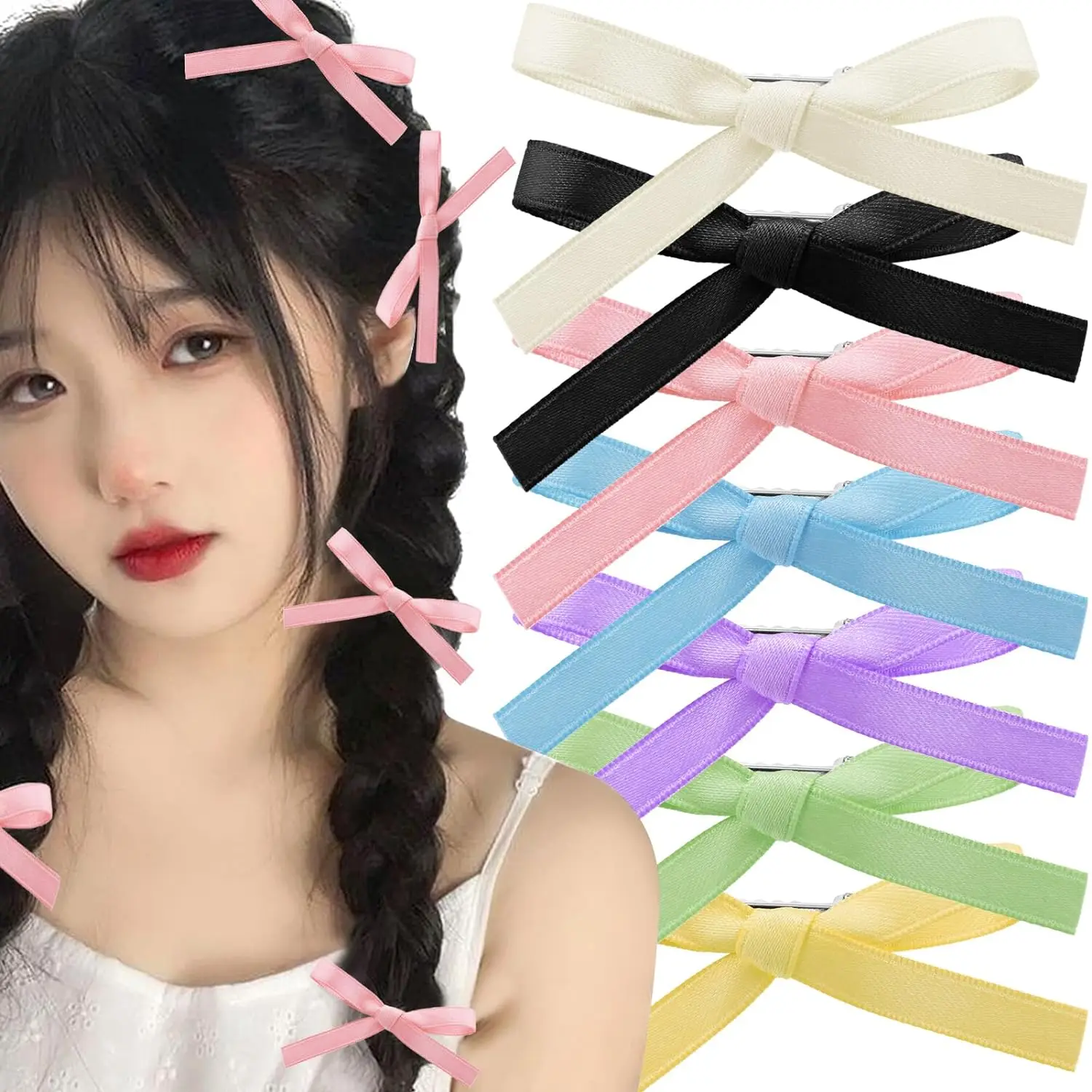 

3Pcs/Set Cute Bow Hair Clips Women Solid Color Satin Bowknot Barreters for Girls Bang Side Clips Fashion Hair Accessories