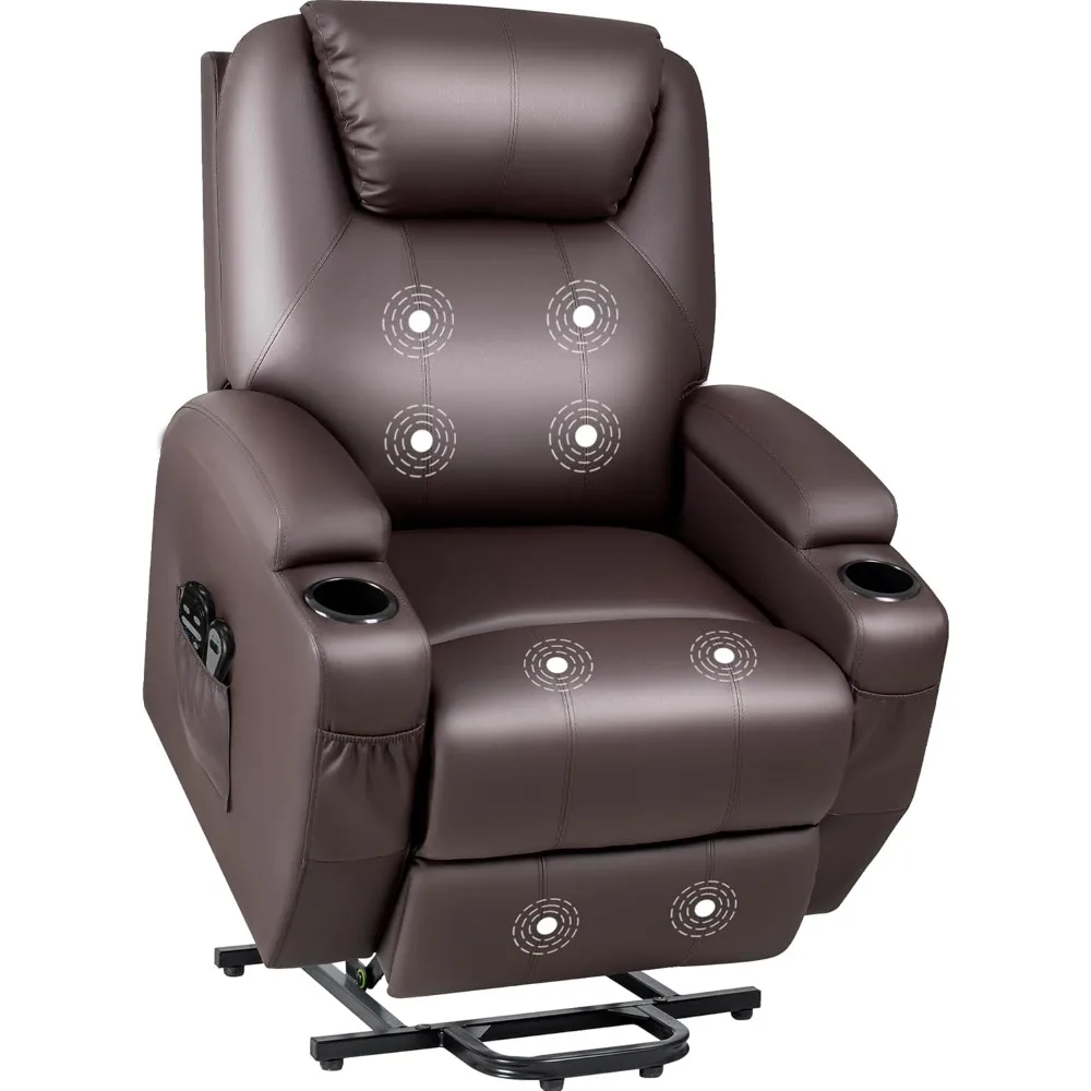 Power Lift Recliner Chair with Massage for Elderly PU Leather Modern Reclining Sofa Chair with Cup Holders, Remote Control