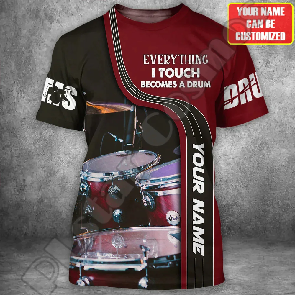 NewFashion Custom Name Music Drummer Drums Colorful Polyester 3DPrint Harajuku Streetwear Summer Casual Short Sleeves T-Shirts S