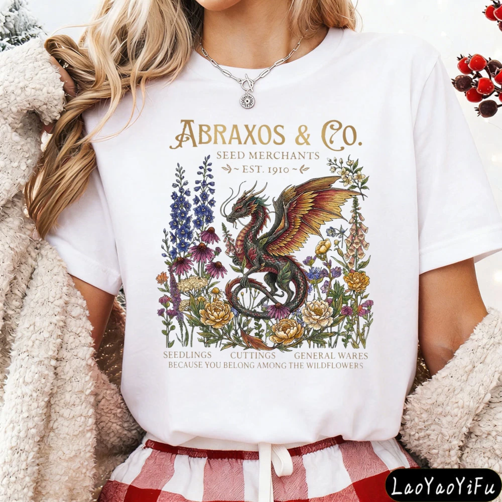 

Abraxos Wyvern T-Shirt Manon Blackbeak Throne of Glass Tees Dragon Rider Gift Retro Fashion Four-winged Dragon Print Pattern Top