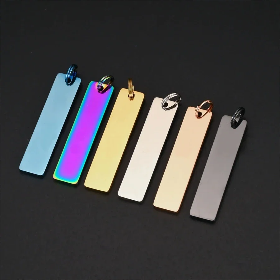 20Pcs 10*40mm Mirror Polish Stainless Steel Chrams Rectangle Blank Charms For DIY Custom Name Logo Necklace Keychain