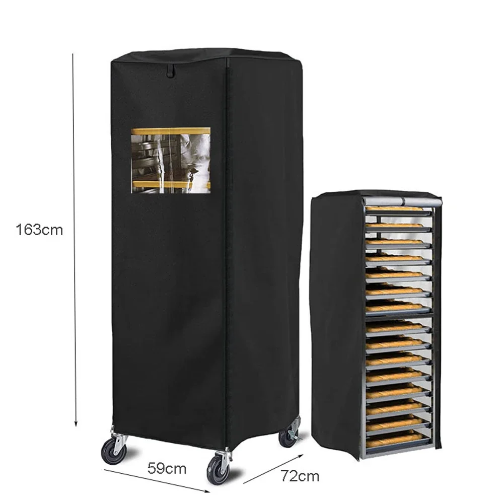 Bakery Dust Cover Bread Rack Cover Waterproof Polyester Fabric 420D Coated With Silver Zipper Seal Design 59cm X 72cm X 163cm