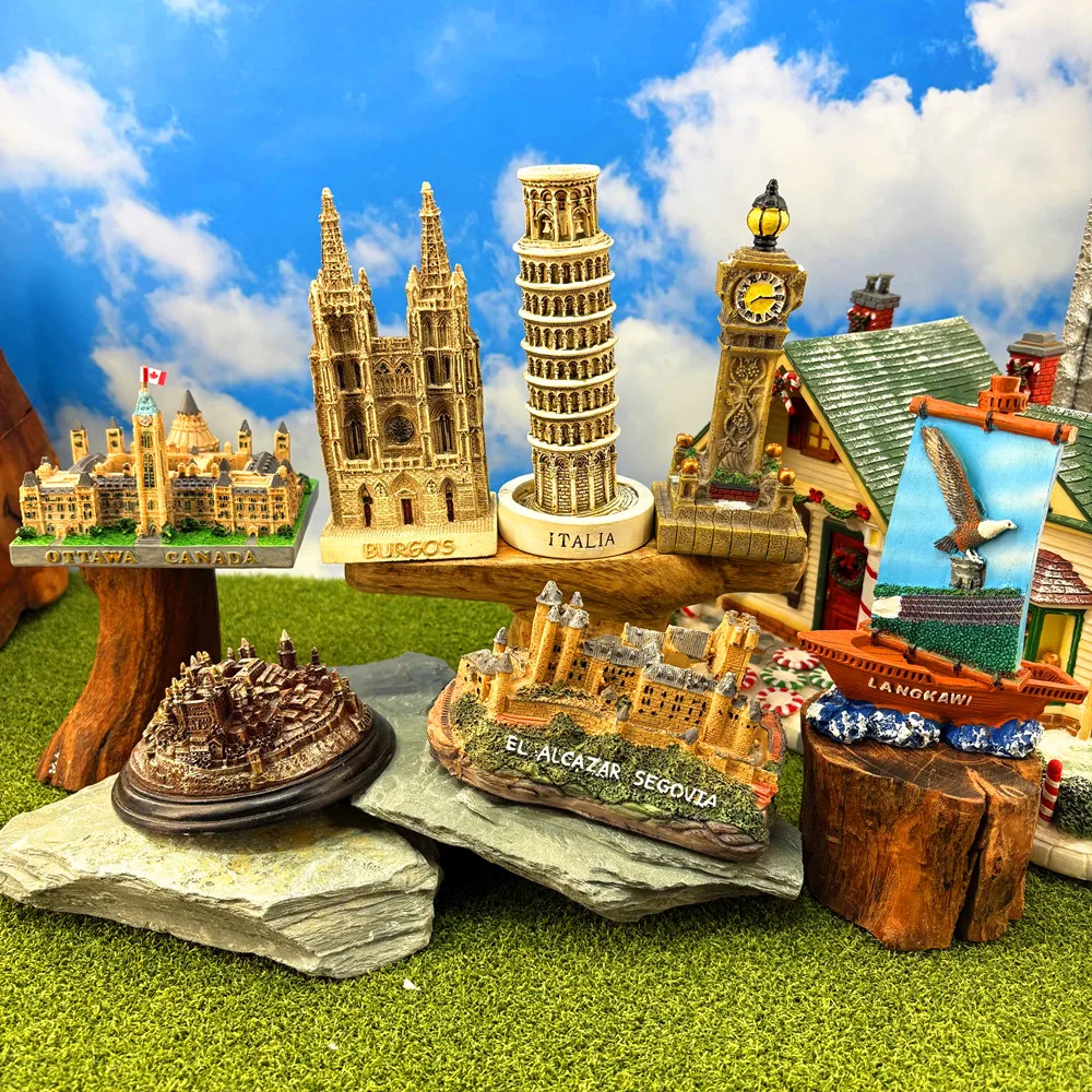 3D Resin Figurine UK London Big Ben Italy Pisa Tower Spain Burgos Cathedral Travel Souvenir Home Decor