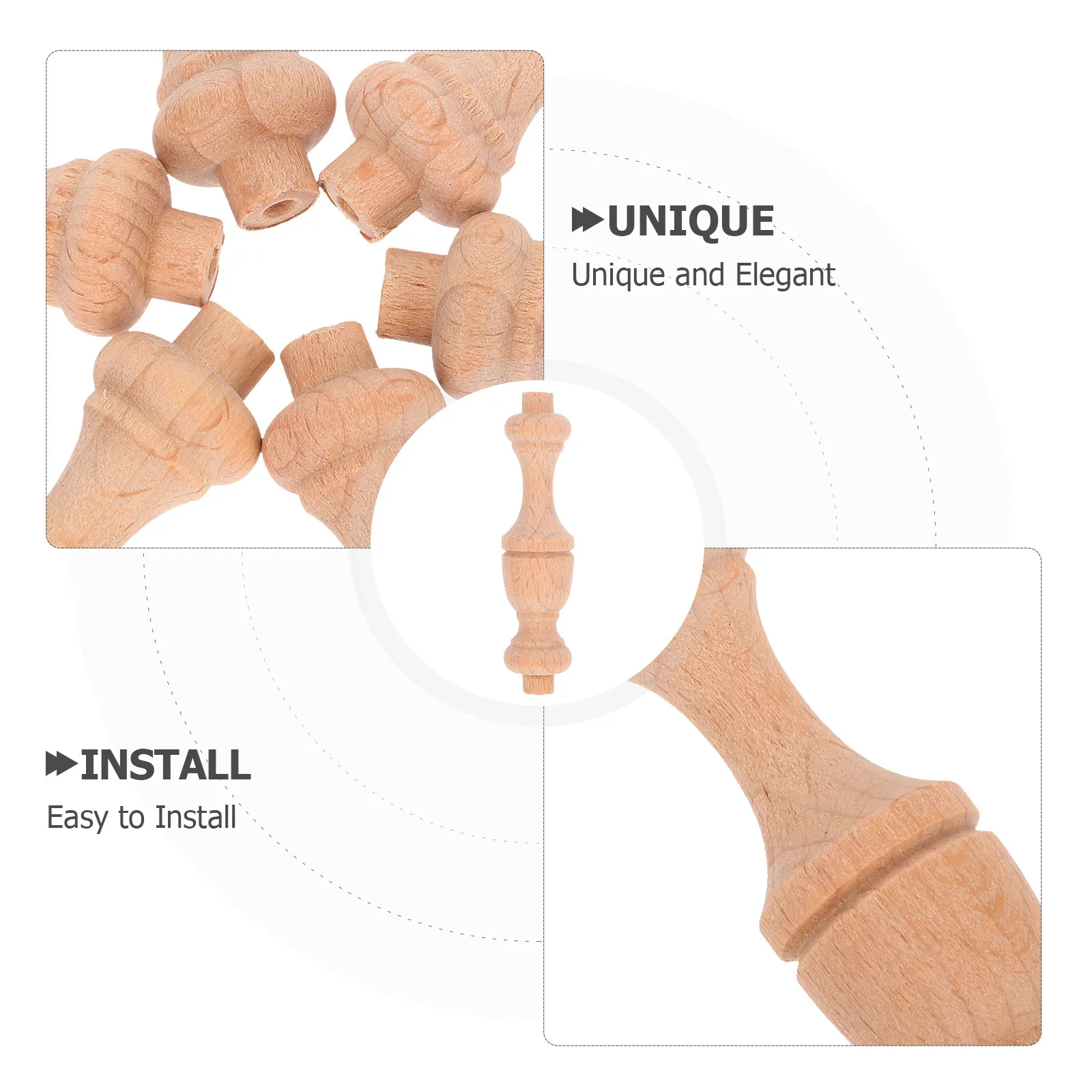 6Pcs Genuine Solid Wood Gourd Shaped Decorative Spindles Mini Roman Column Pillars Unfinished Wood Posts for Home Decor