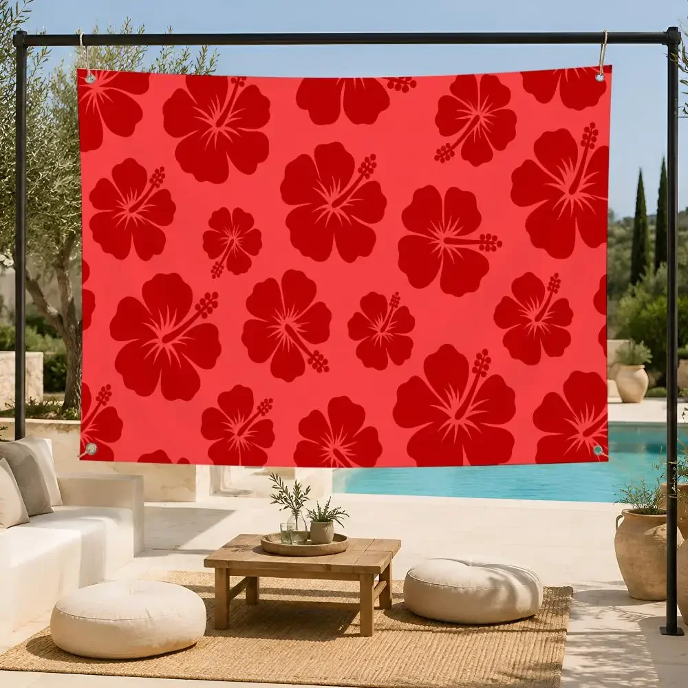 Tropical Art A-Aloha Hibiscus Flags Fan support, home, dormitory, wall decoration, outdoor camping, party banners, gifts