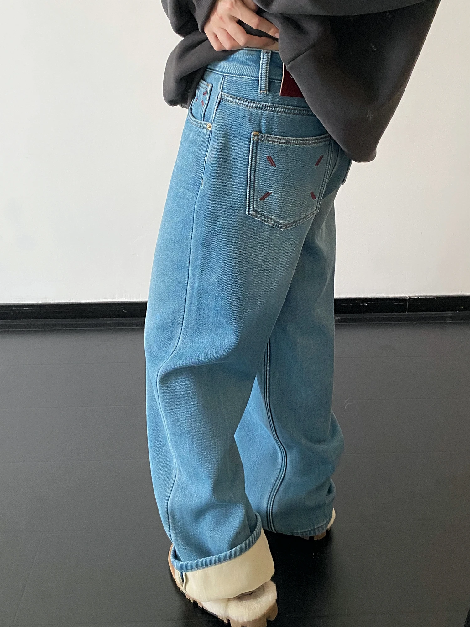 

Women's High Waist Fce Lined Skinny Jeans Winter Warm Straight Leg Loose Fit Bootcut Denim Pants High Waist Waed Effect