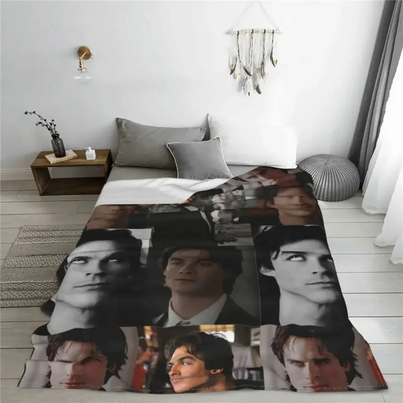 The Vampire Diaries Blanket Flannel Print Damon Salvatore Breathable Lightweight Throw Blanket for Home Car Quilt