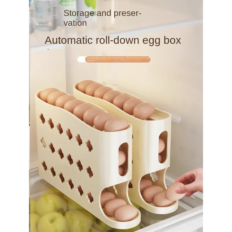 Caja de almacenamiento de huevos rodantes, rodillo de huevos automático oblicuo multicapa para cocina, puerta lateral del refrigerador, Bandeja para Huevos crisper