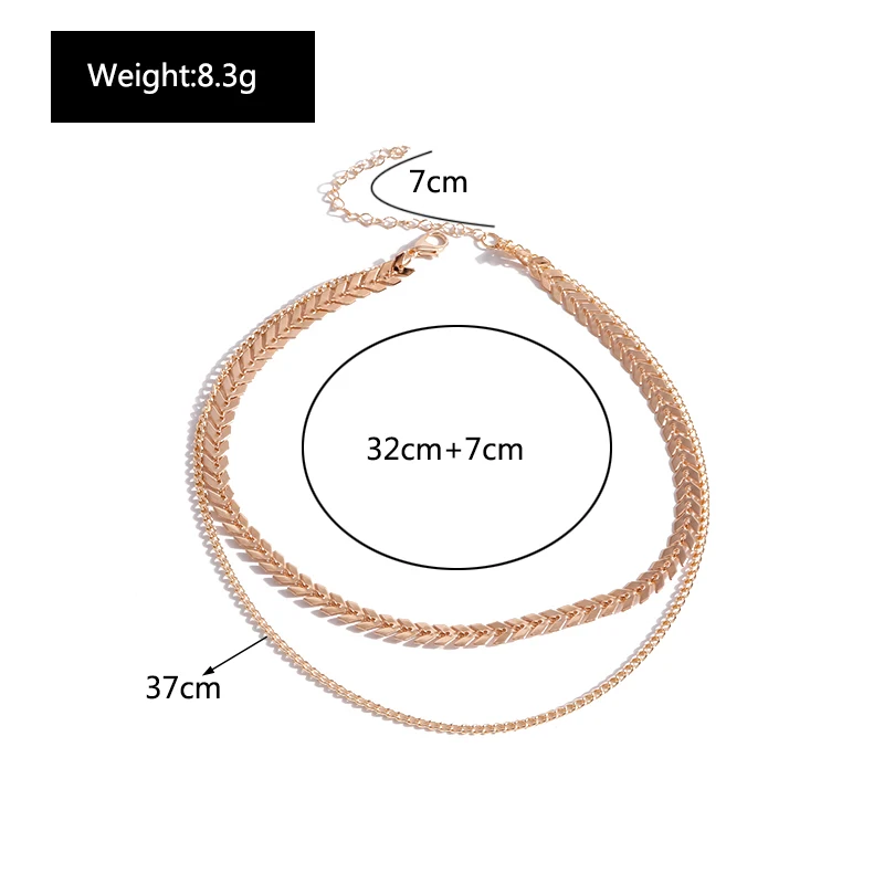 Aihua Gothic Doppelschichten Halsband Halskette für Frauen Flache Kette Halsband Auf Hals Schmuck Collares Fishbone Flugzeug Halskette – Detail 8