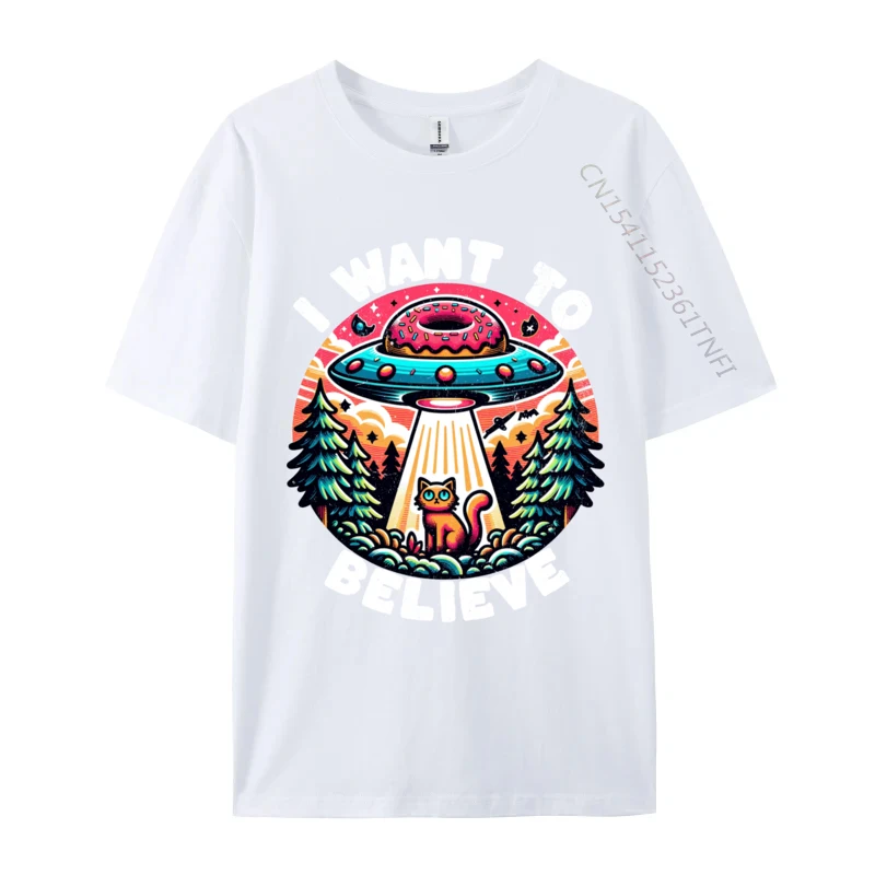 Cat Abduction Donut Want Believe Geometric Music Headphone Trendy Design Brand New Man Men Tshirt Cotton Tops Tees Funny T Shirt