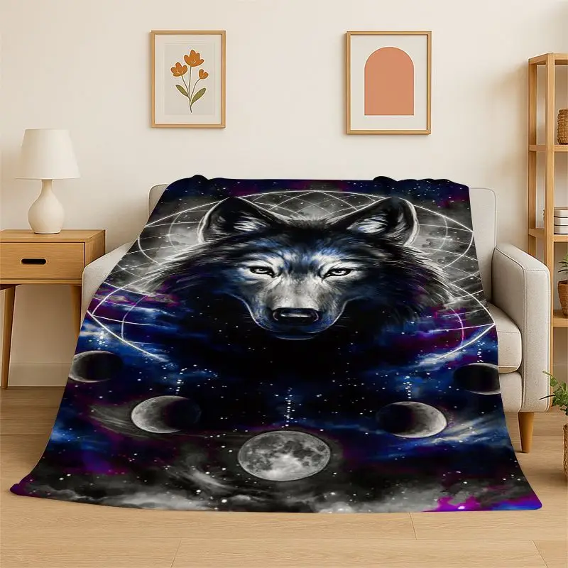 Fenrir Wolf Spirit Moon Dream Animal Flannel Blanket Soft Throw Blanket for Bedroom Living Room Bed Travel Camping Picnic Nap