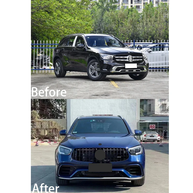 مجموعات الجسم لمرسيدس بنز GLC X253 2020-2022 ترقية إلى GLC63 2020-2022 PP ABS المصد الأمامي والخلفي Assy التنانير الجانبية