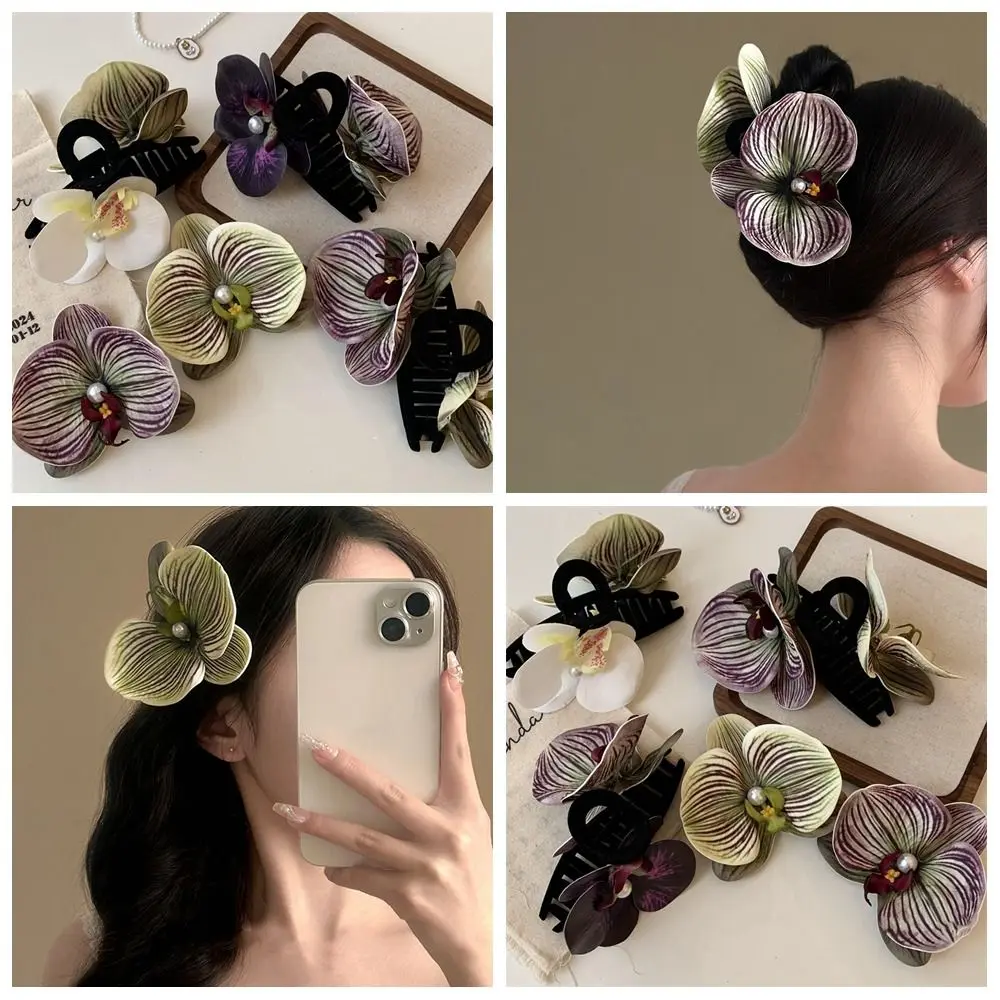 

Butterfly Orchid Flower Hair Claw Bohemia Barrettes Shark Clip Orchid Hair Clip Korean Style Headwear Grab Clip Large Shark Clip