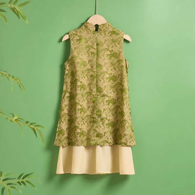 2026 New Chinese Improved Girls' Cheongsam Dress Children's Summer Sleeveless Printed Dress Children's Performance Dress LJ635