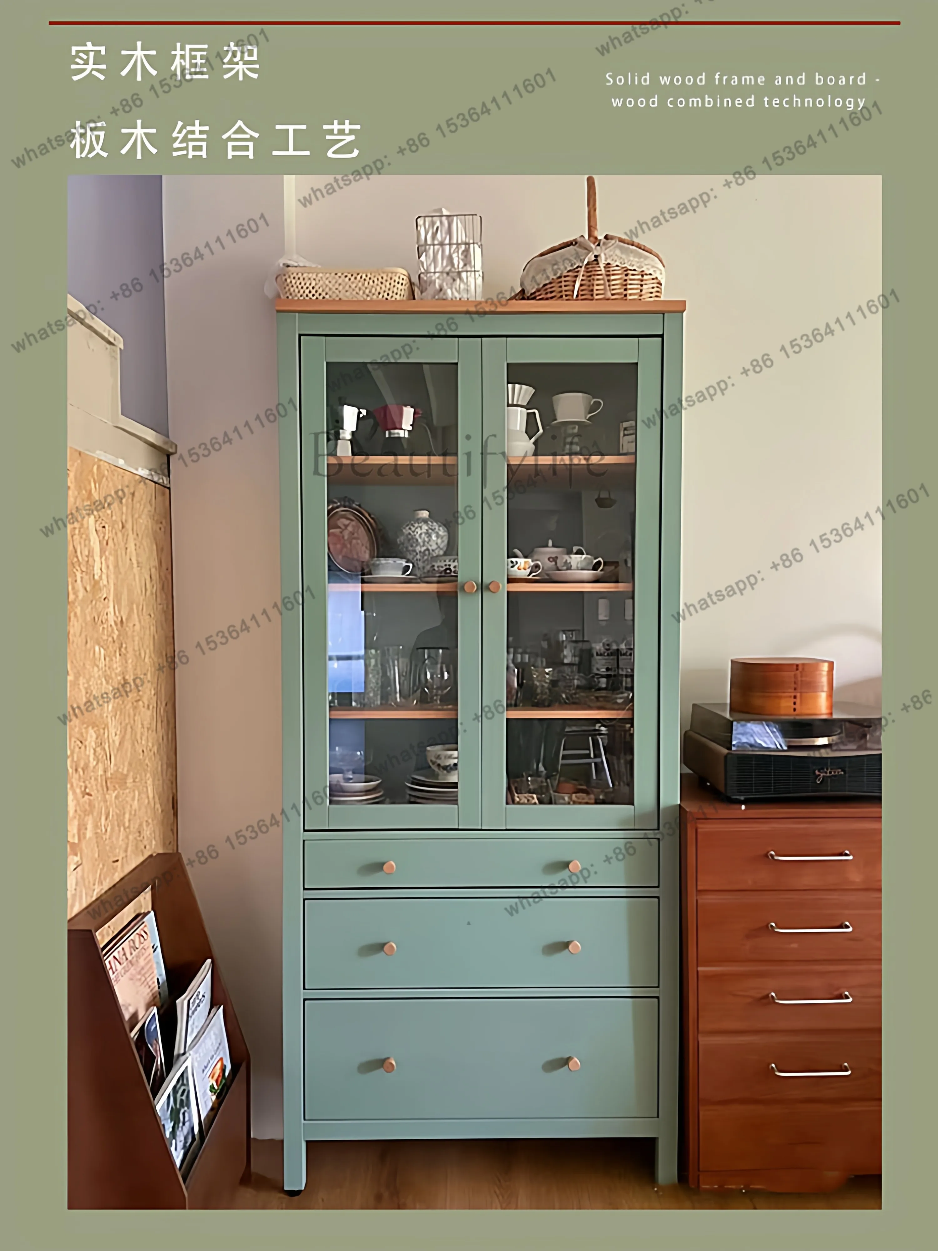 

Solid wood wall-to-wall home American sideboard ultra-thin high-end designer living room cabinet