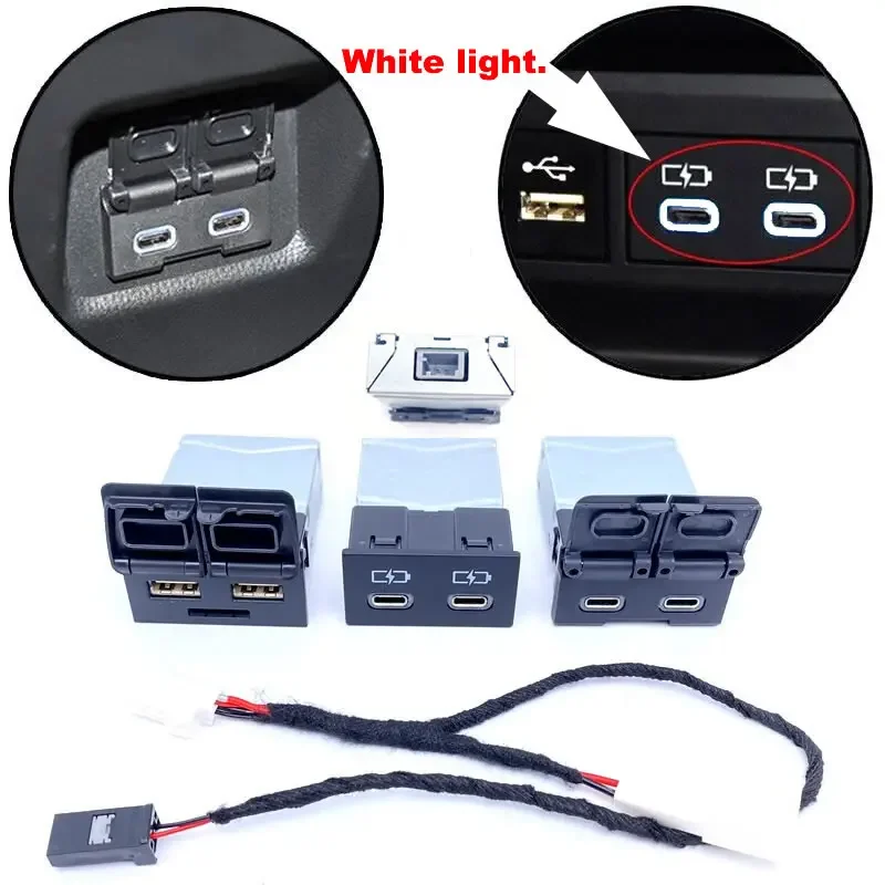 

Car USB Type-C Quick Charger White Light For Toyota Sienna Camry Highlander Corolla RAV4 Land Cruiser Prado Yaris wire socket