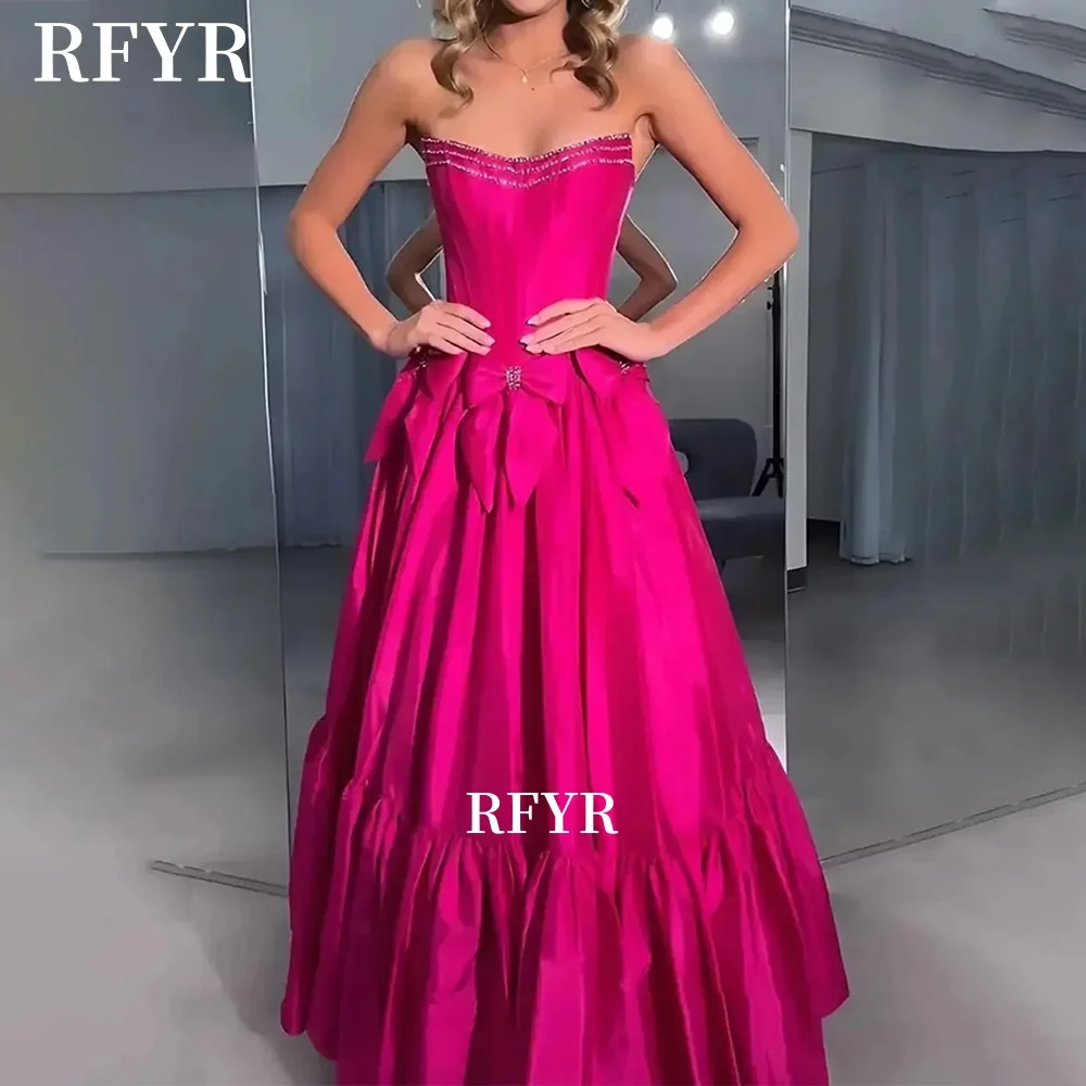 

RFYR A Line Prom Dress Corset Fish Bones Satin Wedding Darty Dress with Bows Evening Dress vestidos de fiesta Customized