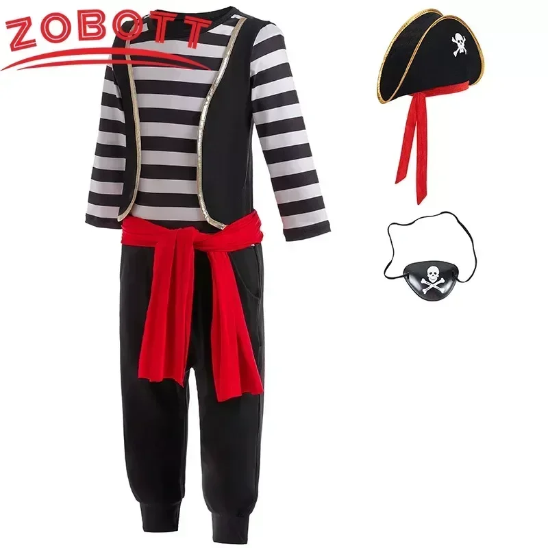 2024 nuovi bambini Carnevale Pasqua Fantasia Bambini Cappello da pirata Cintura Costume Festa di compleanno Ragazzi Ragazze Pirata Cosplay Set di abiti