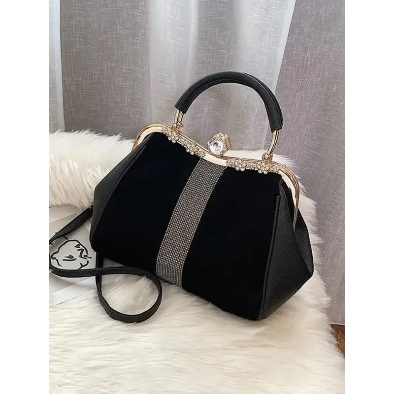 Lady handbags 2025 new set auger fashionable joker imitation horsehair atmosphere one shoulder clip with the bag in bag