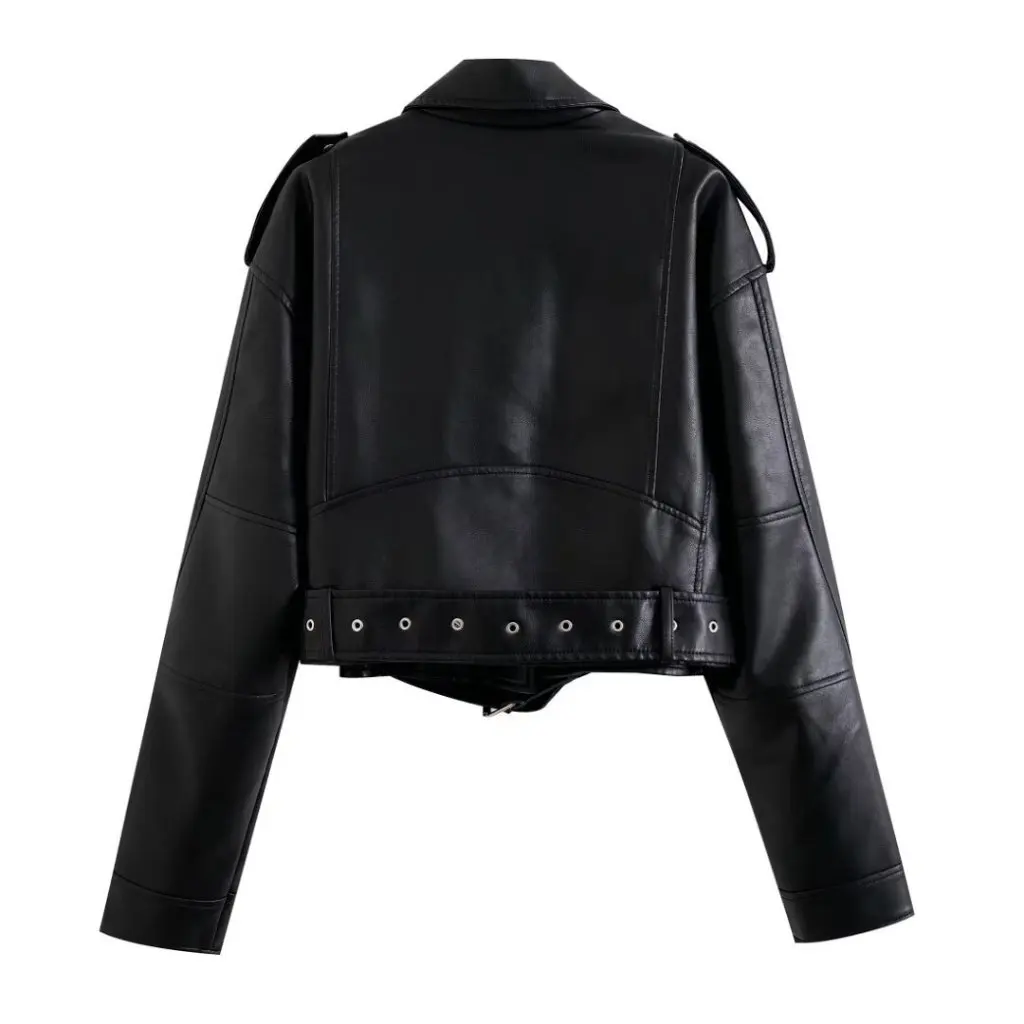 Chaqueta holgada de PU de estilo americano para mujer, abrigo de motocicleta de cuero de imitación estilo Blogger con solapa, moda de otoño para chica caliente