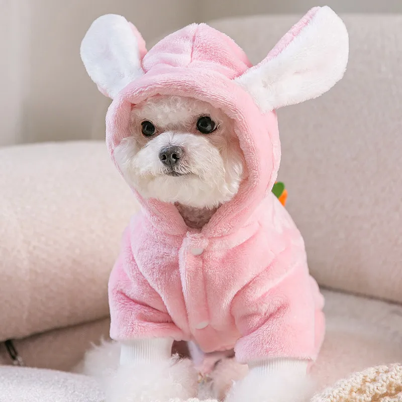 

Puppy Rabbit Ear Carrot Hoodie Pet Four Legged Transformation Halloween Funny Fleece Teddy Warm Clothes than Bear Jumpsuits