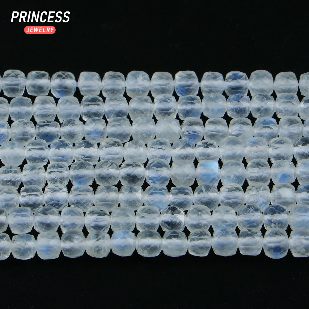 A++ Natural 4mm Moonstone Faceted Cube Beads Loose Seed Beads for Jewelry Making Bracelets Necklace Wholesale DIY Accessories