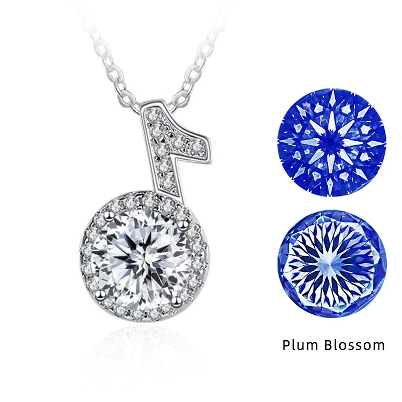 BIJOX STORY Customized Love 100 Plum Blossom Sakura Multi Cut Musical Note Shape Moissanite Pendant Necklace for Female Birthday