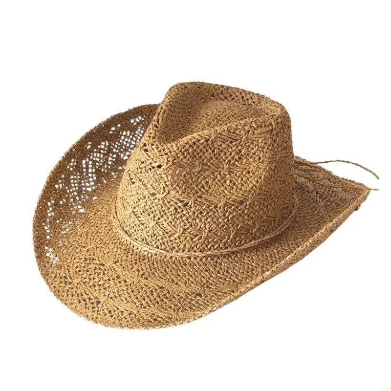 Paper Straw Sun Hat Wide Brims Adjustable Panama Hat for Outdoor Beach Vacation 964A