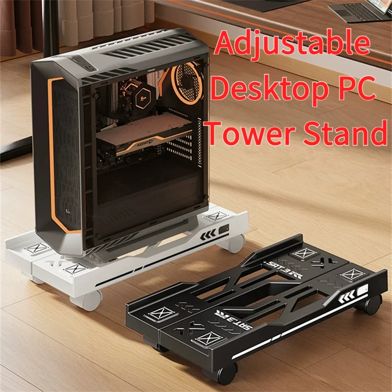 Adjustable Desktop PC Tower Stand, Mobile CPU Holder with Wheels for Office Home
