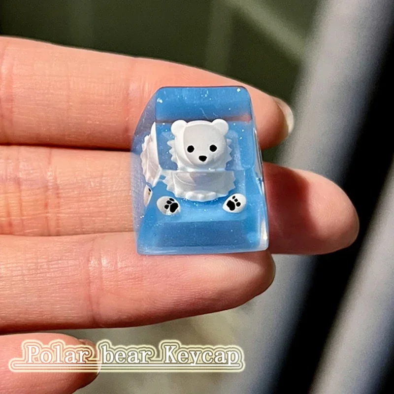 

New DIY Handmade Customized Transparent Ocean Blue Polar Bear Keycap Gift Creative SA High Cross Axis Mechanical Keyboard Keycap