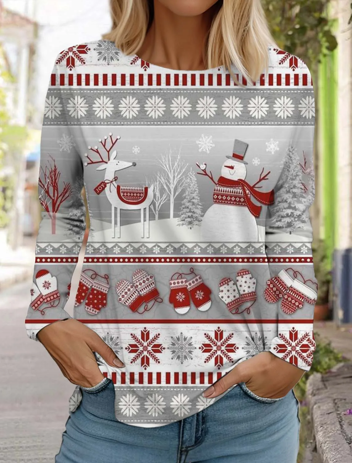 Świąteczna damska koszulka z długim rękawem Funny Santa Claus 3D Pattern T Shirt 2024 Jesienna moda Elk Topy damskie Pullover Odzież