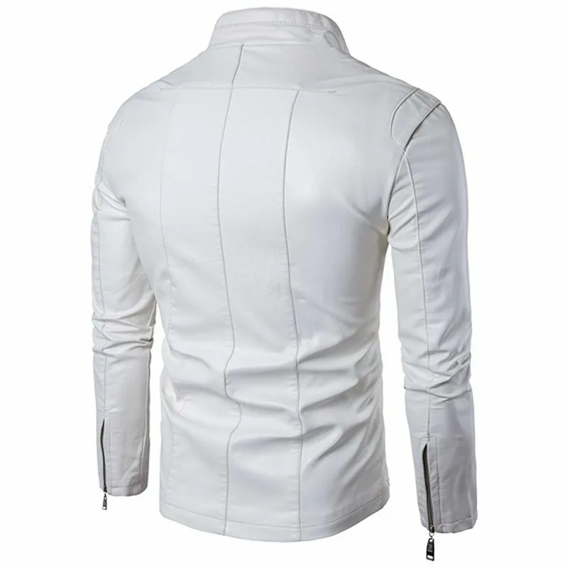 Men's White Leather Jacket Rider Motorcycle Genuine Sheepskin Slim Fitting Racing Jacket Men Jacket