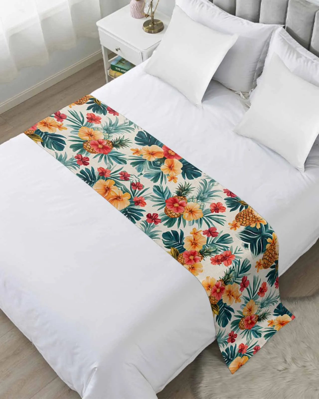 

Summer Tropical Plants Pineapple Bed Runner Luxury Hotel Bed Tail Scarf Decorative Cloth Home Bedroom