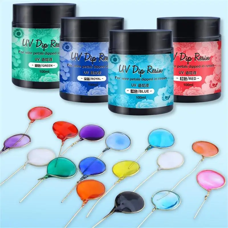 100ml UV DIP Resin Glue For Wire Flowers Colorful Liquid High Gloss Ultraviolet Curing Crystal UV Glue Jewelry Making