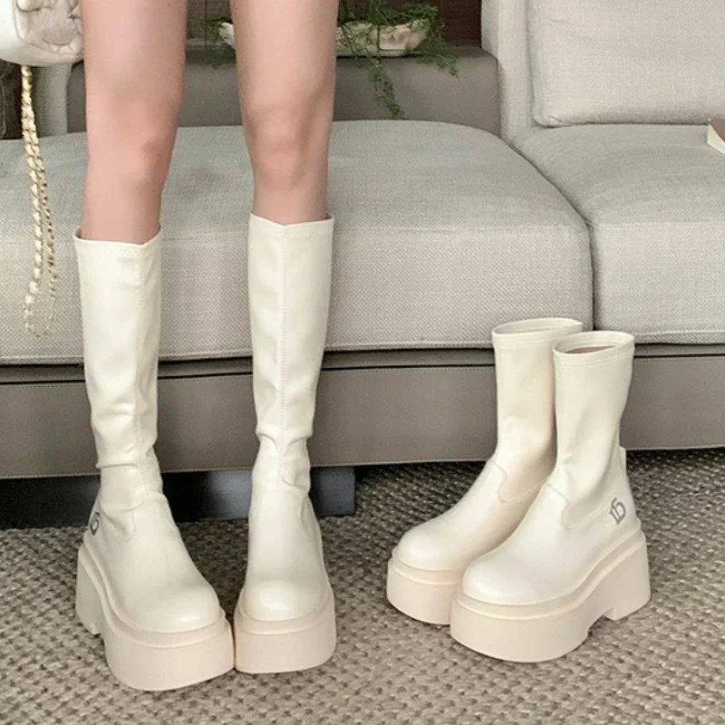 Long Boots for Women Fashion Designer Platform Shoes Ladies Luxury Thick Sole Round Toe High Boot Elegant Party Shoes Footwear