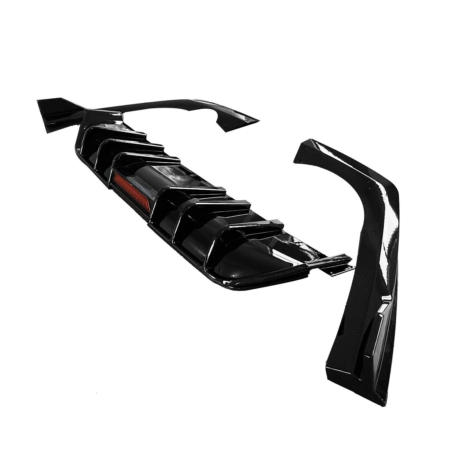 

Gloss Black Rear Bumper Diffuser Spoiler Lip + Side Splitter Guard Canard Cover Kits For Kia K5 2021-2024