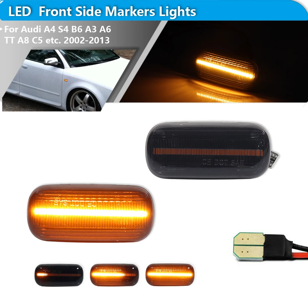 2pcs For Audi A3 S3 8P A4 S4 RS4 B6 B7 A6 S6 RS6 C6 2002-2013 Dynamic Turn Signal Light LED Front Side Marker Indicator Lamp