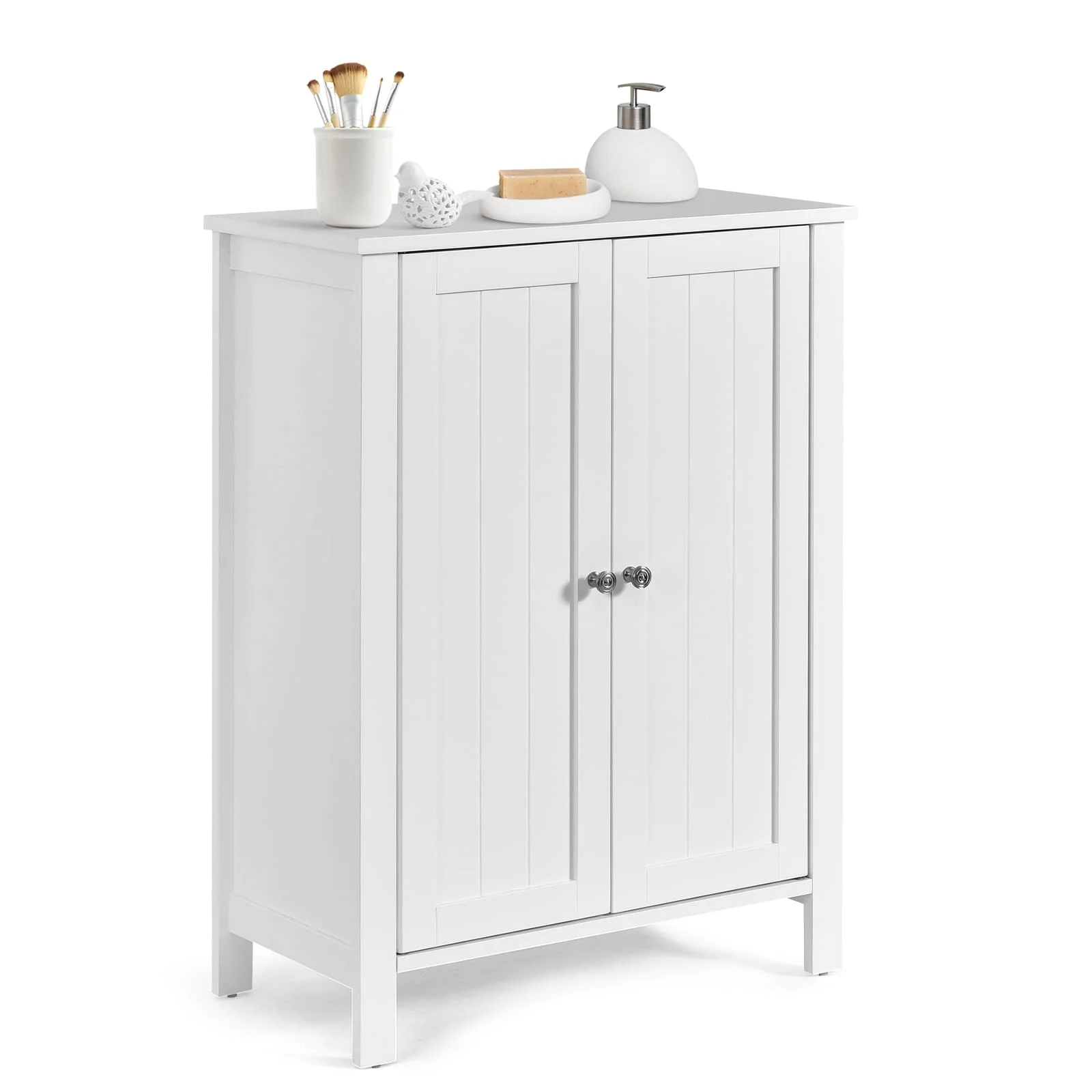 ERGOMASTER Bathroom Floor Storage Cabinet Free Standing Storage Organizer-White