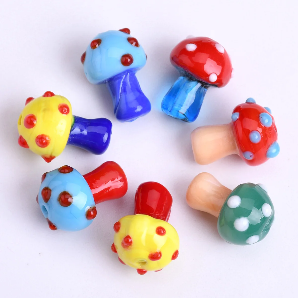 5pcs Colorful Poisonous Mushroom Shape 17x13mm Handmade Lampwork Glass Loose Crafts Beads Lot For Jewelry Making DIY Findings