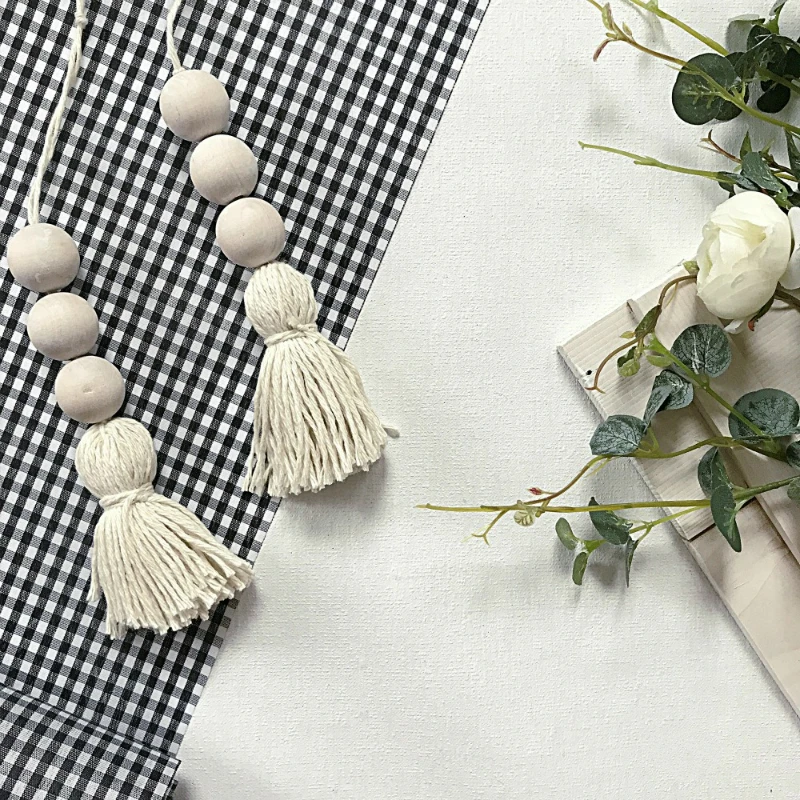 

Set of 2 European and American Style Cotton Thread Tassel with Wooden Beads Decorative Hanging Rope for Cupboard Door Handles