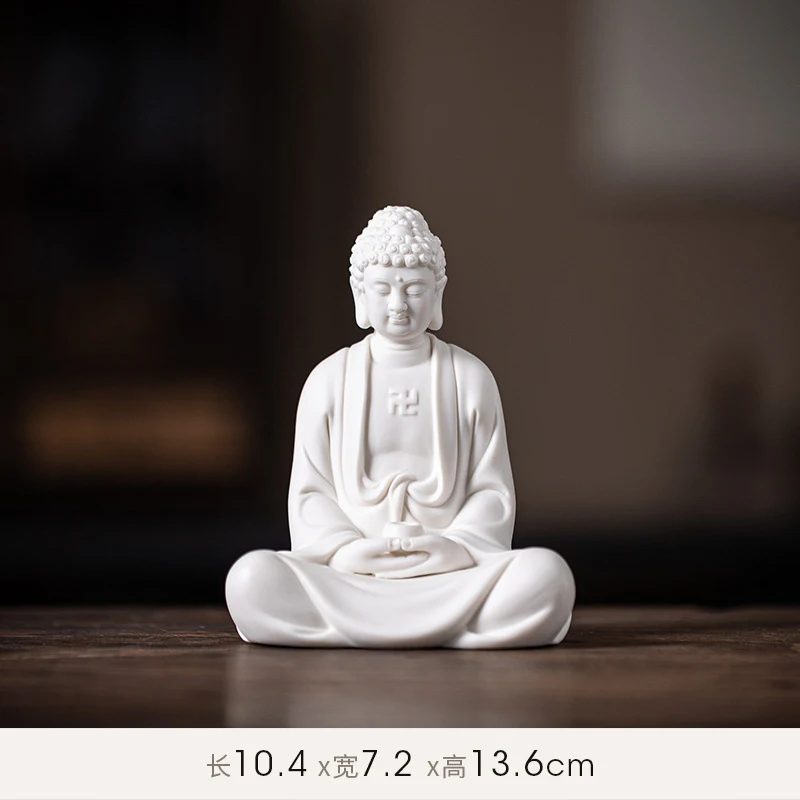 Chinese-style ceramic Buddha statue craft ornaments for home worship, featuring the Three Saints Shakyamuni, Guanyin, and Ksitig